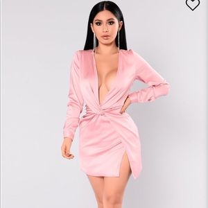 SILK WRAP DRESS FASHION NOVA BLUSH PINK